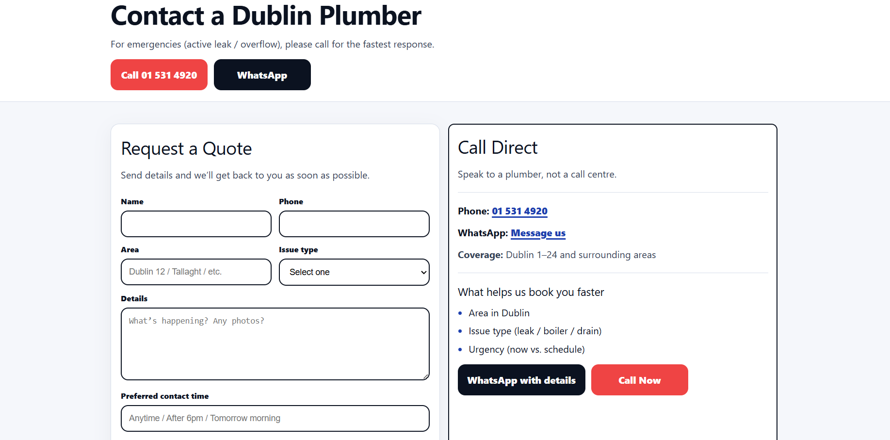 Contact page preview