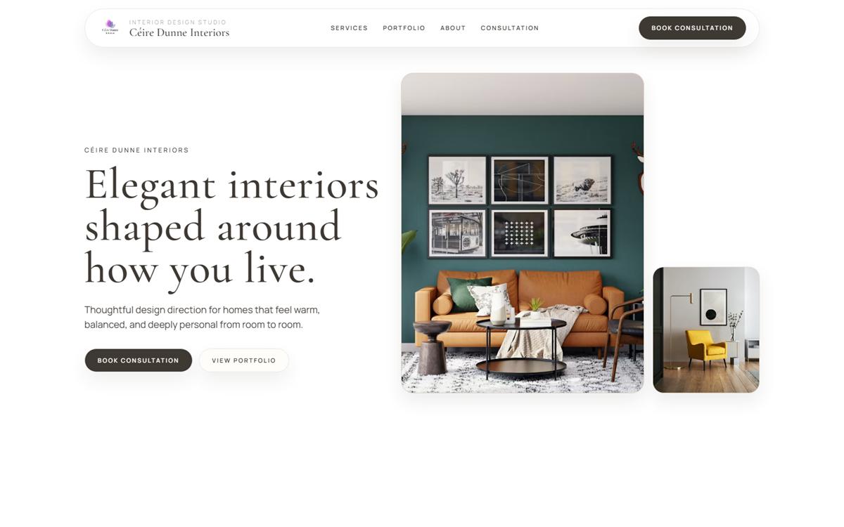 Ceire Dunne Interiors, a live site built by Ryder Web Solutions