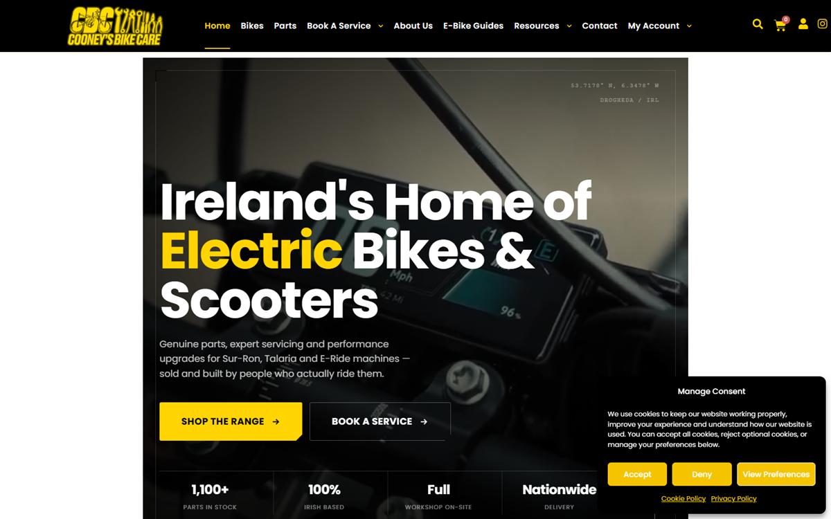 Cooneys Bike Care desktop homepage