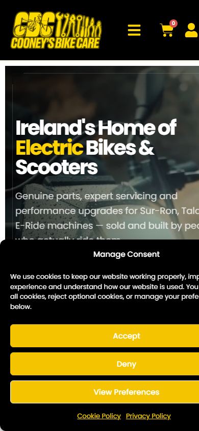 Cooneys Bike Care mobile homepage