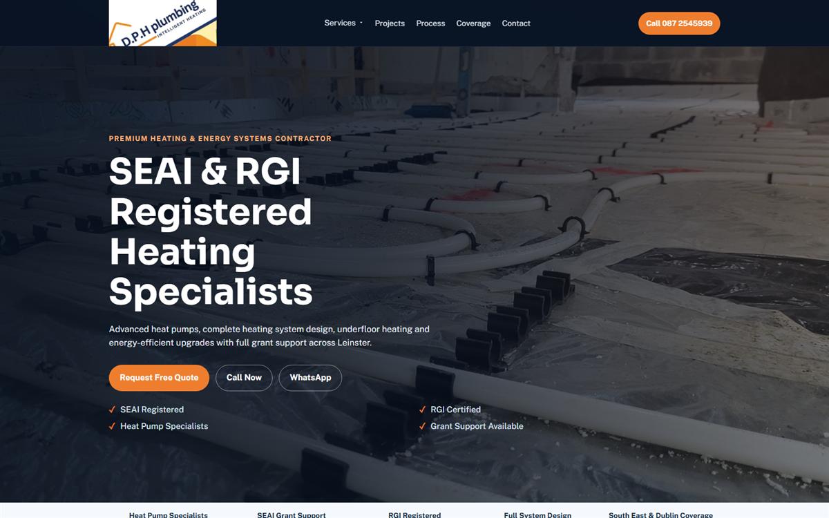 DPH Plumbing desktop homepage