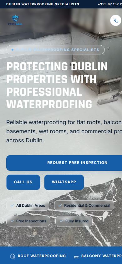 PrimeSeal Waterproofing mobile homepage
